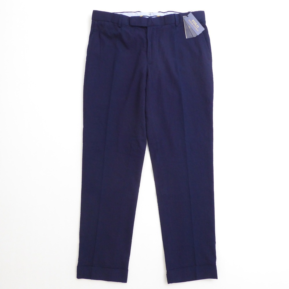 Polo Ralph Lauren Mens Seersucker Suit Trouser Pants Navy Blue Textured 38x32